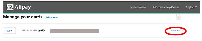 Como eliminar un tarjeta en AliExpress 3